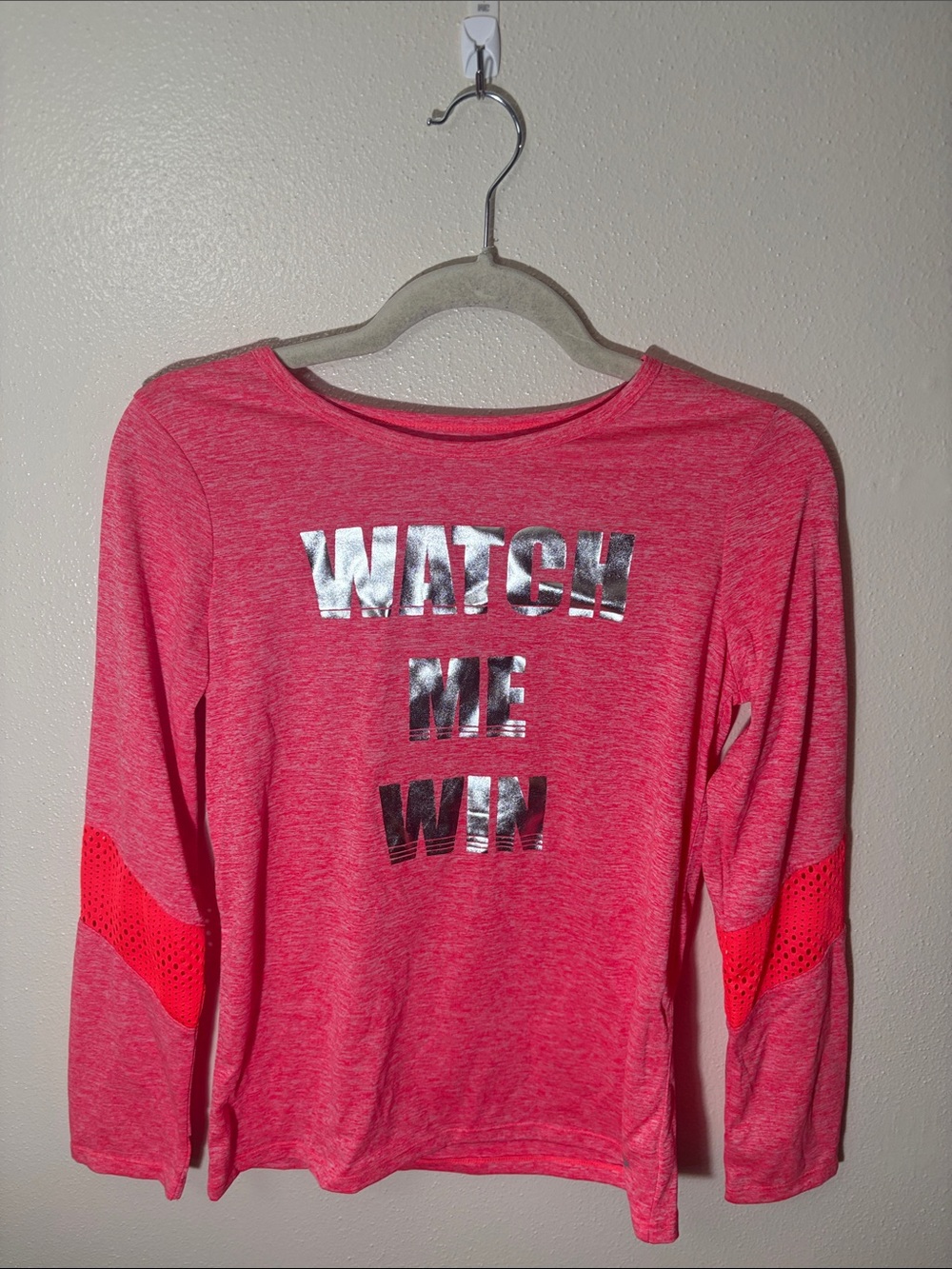 Pro Player Hot Pink Long Sleeve Tee with Silver 'WATCH ME WIN' Print